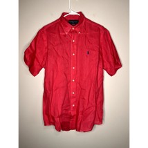 Vintage 2000s Ralph Lauren Linen Hot Pink Quiet Luxury Short Sleeve Shirt M - £29.39 GBP