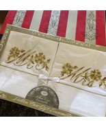 Vintage Artlin Embroidered Gold Floral Mr. &amp; Mrs. Pair of Pillowcases - NIP - £21.63 GBP