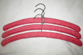 Vintage Crocheted Wood Clothing Hangers - Set of 3 - Medium Pink Color - $18.99