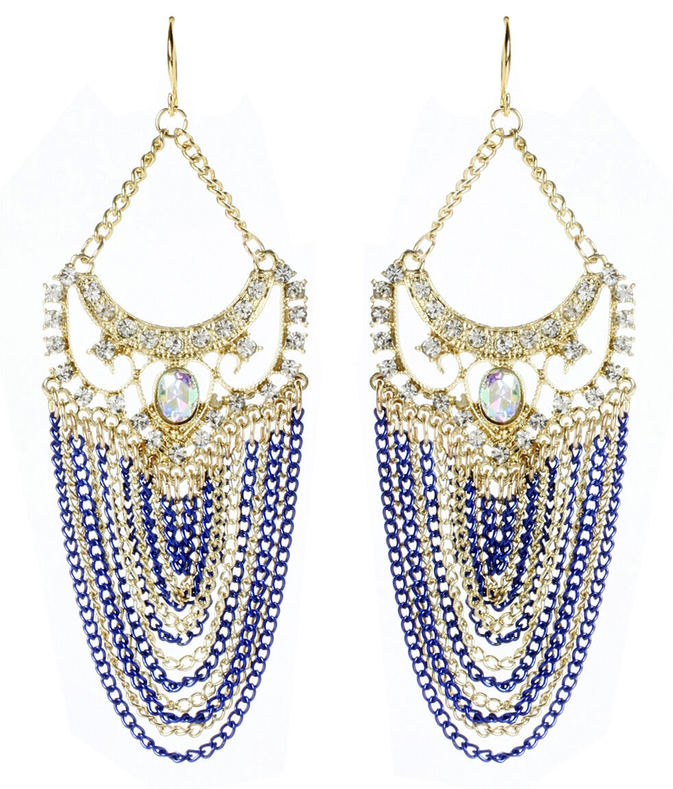 Amrita Singh Gold Crystal Elizabeth Street Blue Chain Earrings ERC 2027 NWT - $24.26