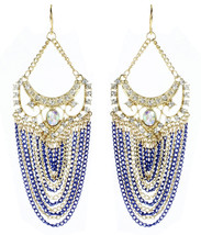 Amrita Singh Gold Crystal Elizabeth Street Blue Chain Earrings ERC 2027 NWT - £19.16 GBP