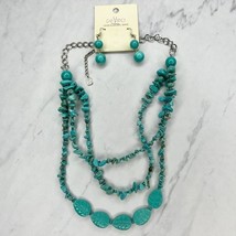 Da Vinci Faux Turquoise Beaded Silver Tone Necklace and Earrings Set - $6.92