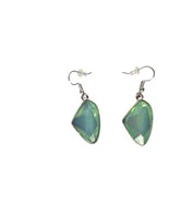 Green Iridescent Geometric Dangle Earrings Silver Tone Drop Hook Boho St... - $24.37 CAD