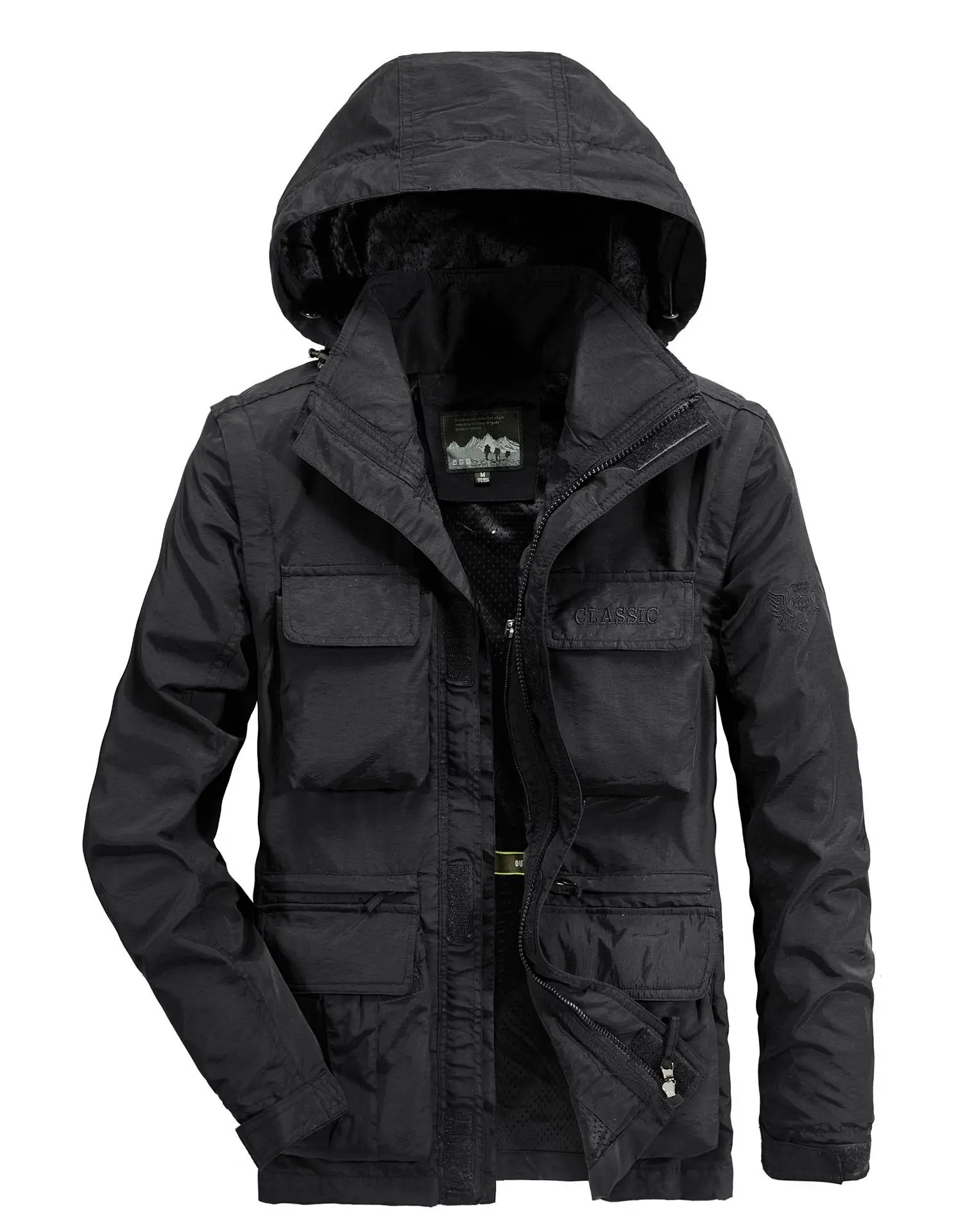 Men&#39;s  Jacket Spring  Removable Sleeve Vest Jackets Waterproof  Coat Multi Pocke - £186.42 GBP