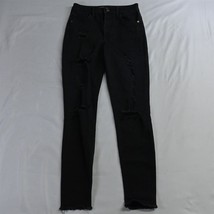 Express 00 Ankle Legging Raw Hem Black Destroyed Stretch Denim Womens Jeans - $19.49