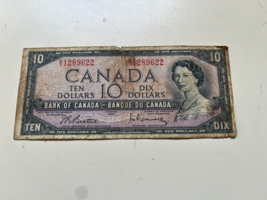 BANK OF CANADA 1954 $10 TEN DOLLARS NOTE. Prefix. D/V Beattie &amp; Rasminsky - $6.93