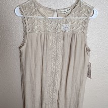 Indigo Rose Size Medium Peasant Midi Shift Dress Cottage Core Boho Beige Lace - $17.31