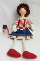 Americana Patriotic Shelf Sitter Doll Flag Plush Red White Blue Hair Bow 20&quot; - £22.06 GBP