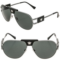 VERSACE 2252 Medusa NAVIGATOR Black Stud Gray Aviator Unisex Sunglasses ... - $284.13
