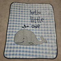 HB Hudson Baby Blanket Blue White Plaid Gray Whale Hello Little One 30x36 SOFT - £38.62 GBP