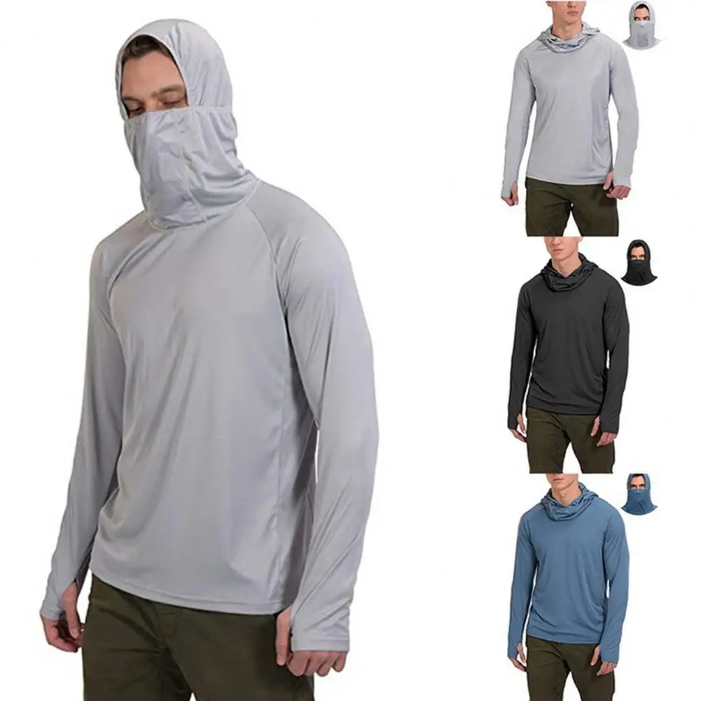 Sporting Fishing Shirt Hooded Men Thin Lightweight Stretchy Thumb Hole Top for O - £23.51 GBP