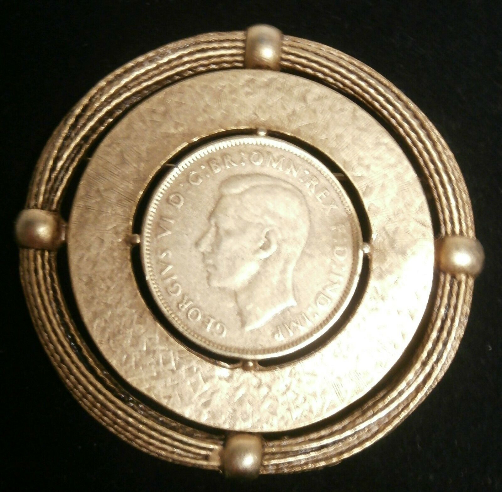 George VI Coin Medallion Brass Brooch - $29.70