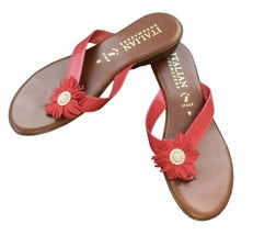 Italian Shoemakers Womens Red Flip Flop Sandals Size 9 Suede Bling Flowers - £11.18 GBP