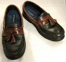 Sperry Topsider Black Leather Slip-On Loafers Brown Kilt Tassels Size 11 M - £17.35 GBP