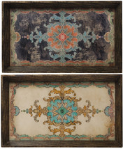 A&amp;B Home Floral Design Large Wooden Decorative Trays Set Of 2 25&quot;x15&quot;x2&quot; - £77.01 GBP