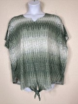 Catherines Womens Plus Size 2X Green Knit Striped V-neck Tie Top Short S... - $17.46