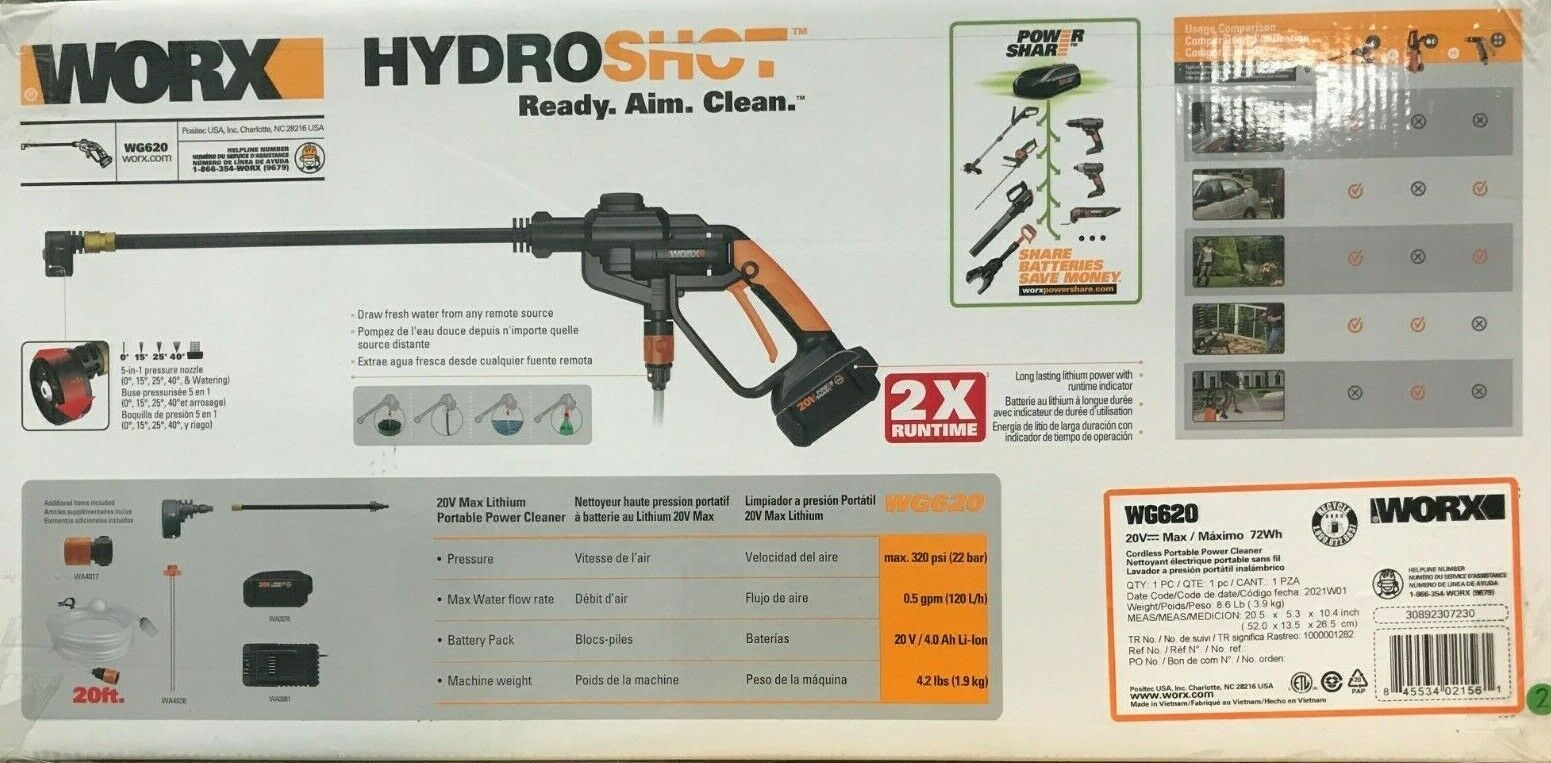 Worx - WG620 - 20V 4.0Ah Hydroshot Cordless Portable Power Cleaner Item image 3