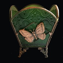 Tea Candle holder Butterfly copper like copper like trim green panels PET RESCUE - £5.78 GBP