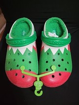 Holiday Christmas Fur Lined Elf Crocs ~ Red Green White Glitter  ~ W9/ M... - £40.45 GBP