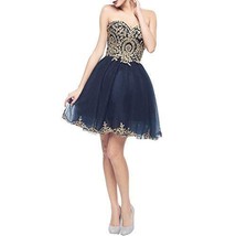 Kivary Gold Lace Crystals Short Tulle Corset Prom Homecoming Cocktail Pa... - $42.56