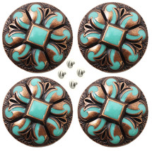 Set of 4 Conchos Western Tack 1-1/4&quot; Copper Engraved Turquoise Screw Bac... - €25,45 EUR