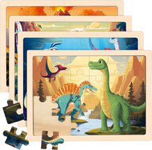 Wooden Dinosaurs Puzzles for Kids Age 3 4 5 Year Old, 4 Pack 24 Pcs Montessori T - £23.35 GBP