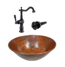 14&quot; Round Copper Vessel Bathroom Sink in NATURAL Patina, Faucet &amp; Drain Included - £239.76 GBP