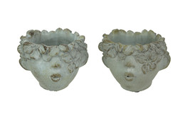 Set of 2 Pucker Up Concrete Head Kissing Face Mini Decor Planters 4 Inch Tall - £28.11 GBP