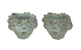 Set of 2 Pucker Up Concrete Head Kissing Face Mini Decor Planters 4 Inch... - $35.17