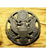 Vintage US Army Gilded Brass Eagle Hat Cap Badge with 2 Clutch Clasps To... - $27.39