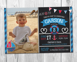 Nautical Photo Birthday invitation / Nautical birthday Party invitation - £7.11 GBP