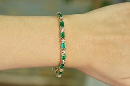 6Ct Baguette Cut Sim Diamond Green Emerald Tennis Bracelet 14K Yellow Gold Over - £138.24 GBP