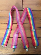 Vtg Mork 70s 80s Honcho Rainbow Stretchy Elastic Adjustable Suspenders B... - £29.09 GBP