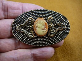 (CT5-4) Tiny Hair band LADY orange + white CAMEO oval brass Pin Pendant ... - $27.10