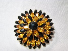 Vintage Black Orange Navette Domed Brooch Pin K948 - $54.45