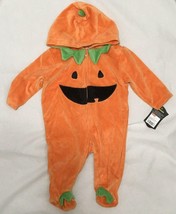 Hooded Pumpkin Halloween Costume Baby 9 Months Size Velour Soft Jack-o-lantern - £6.01 GBP