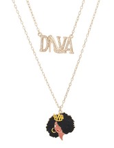 2 Pcs Clear DIVA Heel &amp; Epoxy Afro Crown Woman Pendant Gold Plated Necklaces - £30.30 GBP