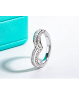 Exquisite 18K 925 Sterling Silver Double Moissanite Row V-Style Wave Ring (5-9) - $159.99