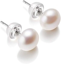 Natural Freshwater Pearl Stud Earrings Real 925 Sterling Sliver Earring Cultured - £10.95 GBP
