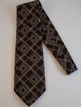 Vintage MENS NECKTIE BROWN Poly 56&quot; Long ANDHURST TIE Geometric Pattern - $6.92