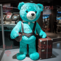 Turquoise Teddy Bear mascot costume character dressed with a Bermuda Shorts and  - £953.38 GBP