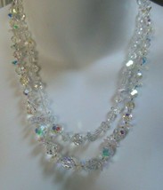 Vintage Signed VENDOME 2 Strand Faceted Graduated AB Rainbow Crystal Necklace - £105.60 GBP