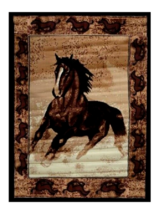 Large Running Horse Area Rug with Running Horse Border Lodge Rustic Cabin Brown - £63.21 GBP