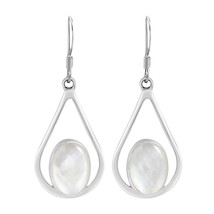 Bali Style Teardrops Oval White Sea Shell Sterling Silver Dangle Earrings - £14.67 GBP