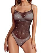 RSLOVE Women Lingerie Fishnet One Piece Mesh Bodysuit Mini Babydoll Black - $92.54 MXN