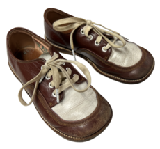 Vintage RETRO Boys 2 Tone Oxford  Brown Leather Preppy Shoe 50s 60s - $647.73 MXN