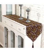 Vintage Brown Lace Table Runner Dresser Scarves Embroidered Floral Decor... - $21.05 CAD+