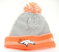 New Era Broncos Womens Stocking Hat Orange Gray Knit Snowflakes Stitched Logo - £8.24 GBP