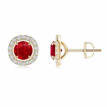ANGARA Natural Ruby Round Halo Earrings with Diamond for Women in 14K Gold (5MM) - £2,123.19 GBP