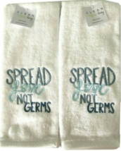 Avanti Hand Towels Spread Love Not Germs Embroidered Guest Set of 2 White - £27.93 GBP